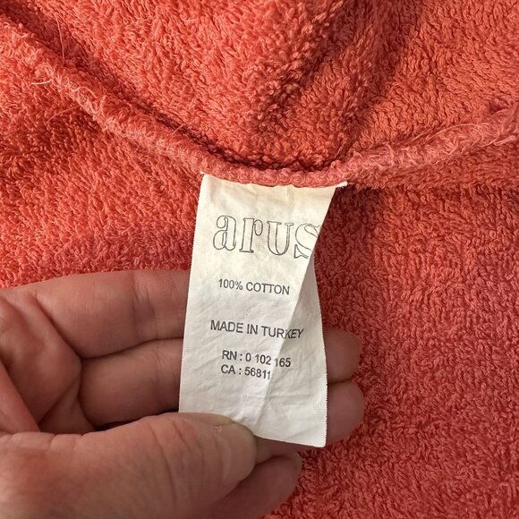 Arus Womens Hooded Terry Cloth Bathrobe Coral Pink 100% Cotton Made In Turkey - Picture 3 of 7